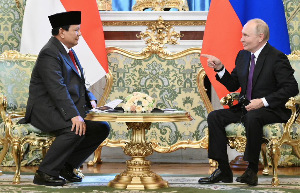 Президент РФ Владимир Путин и министр обороны, избранный президент Индонезии Прабово Субианто в Москве, 31 июля 2024 г.