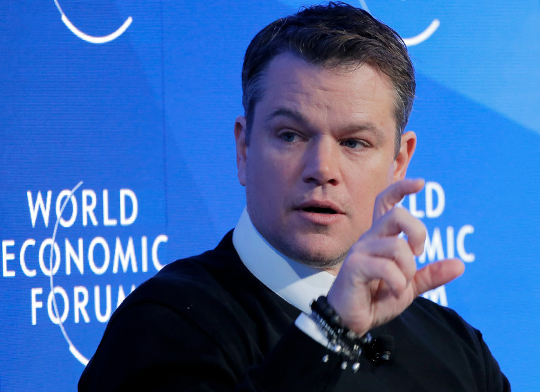 Мэтт Деймон во время своего выступления о глобальном дефиците питьевой воды на сессии 47-го Всемирного экономического форума